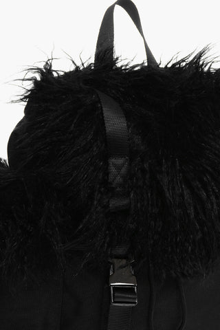 Fur and Nylon Backpack with Double Buckle