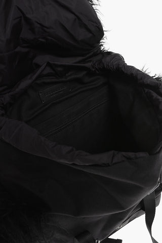 Fur and Nylon Backpack with Double Buckle