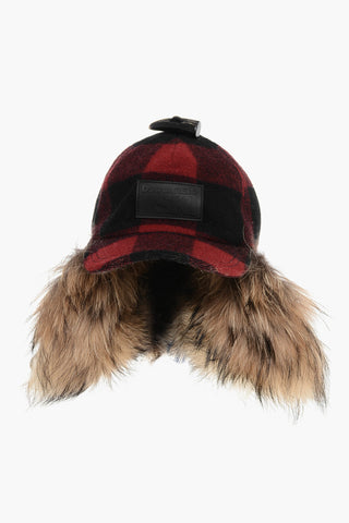 Tartan Patterned Aviator Hat with Fur Detail