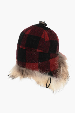 Tartan Patterned Aviator Hat with Fur Detail