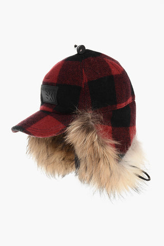 Tartan Patterned Aviator Hat with Fur Detail
