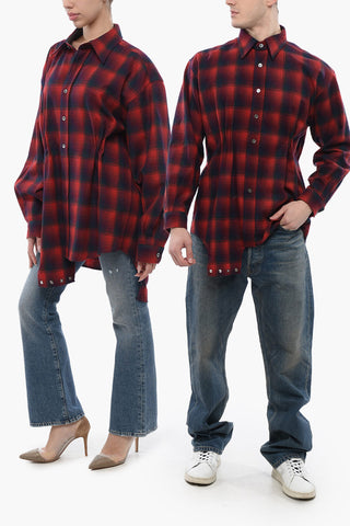 Wool Chekered Shirt With Gathered Details