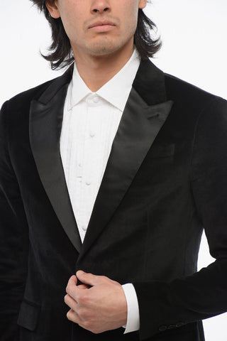 Velour Blazer with Satin Peak Lapel
