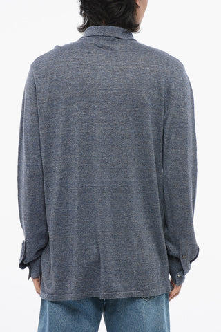 Linen Cardigan With Polo Shirt Neck