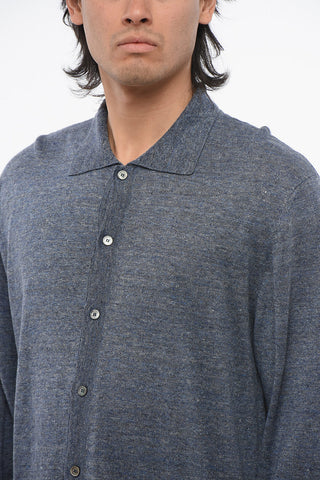 Linen Cardigan With Polo Shirt Neck