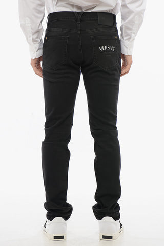 Cotton Slim Fit Denims with Embroidered Logo 17cm