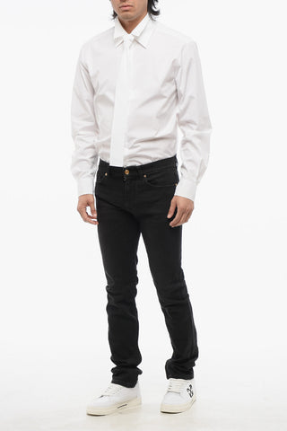 Cotton Slim Fit Denims with Embroidered Logo 17cm