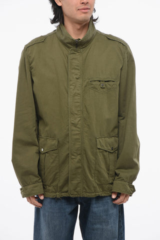 Multipocketed Linen Blend Jacket with Front Zip