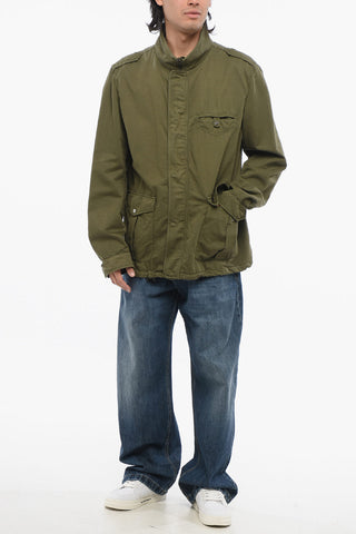 Multipocketed Linen Blend Jacket with Front Zip