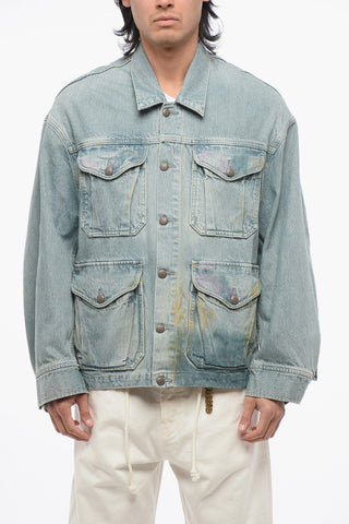 Giubbotto in Denim Lavaggio Chiaro con Dettagli Paint