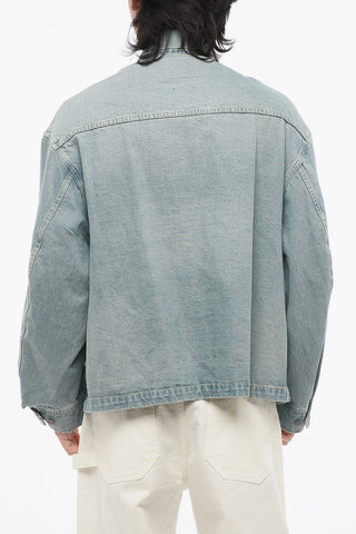 Giubbotto in Denim Lavaggio Chiaro con Dettagli Paint