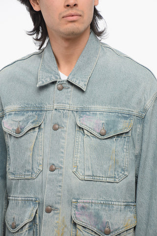 Giubbotto in Denim Lavaggio Chiaro con Dettagli Paint