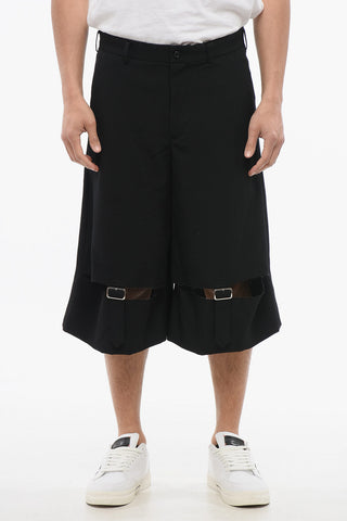 BLACK Cut-out Wool Shorts with Buckles