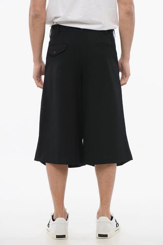BLACK Cut-out Wool Shorts with Buckles