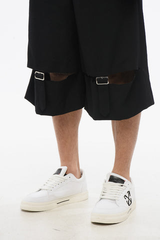BLACK Cut-out Wool Shorts with Buckles