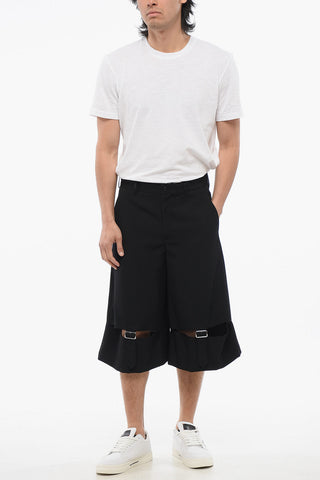 BLACK Cut-out Wool Shorts with Buckles