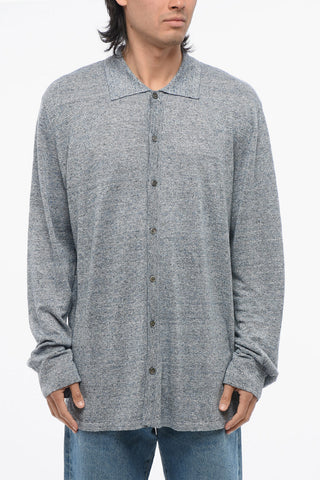 Linen Cardigan With Polo Shirt Neck
