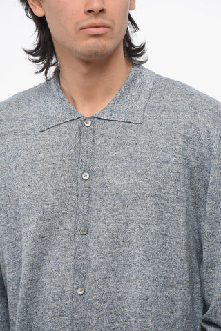 Linen Cardigan With Polo Shirt Neck