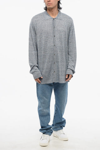 Linen Cardigan With Polo Shirt Neck