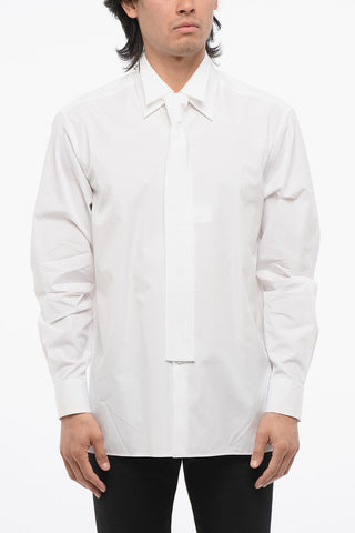 Double Collar Cotton Shirt with Tie Neck Detail