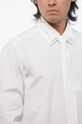 Double Collar Cotton Shirt with Tie Neck Detail