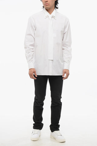 Double Collar Cotton Shirt with Tie Neck Detail