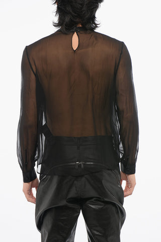 See Through Silk Blouse with Satin Tie Neck Detail