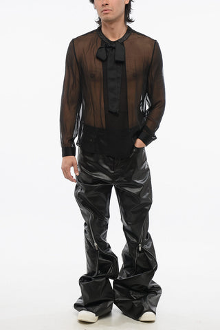 See Through Silk Blouse with Satin Tie Neck Detail