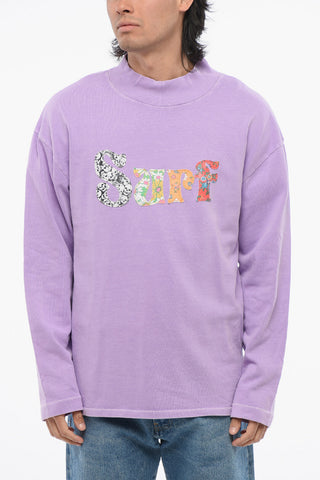 Solid-Color Mock-Neck Sweatshirt with Contrast Patch