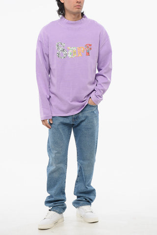 Solid-Color Mock-Neck Sweatshirt with Contrast Patch