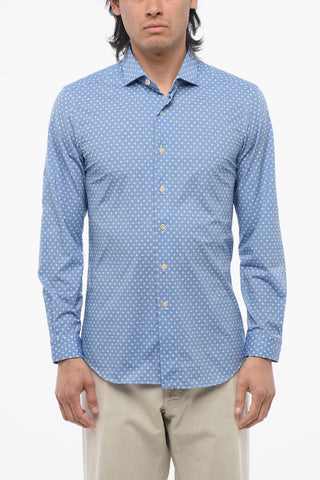 Camicia Casual a Fantasia Geometrica con Collo Francese