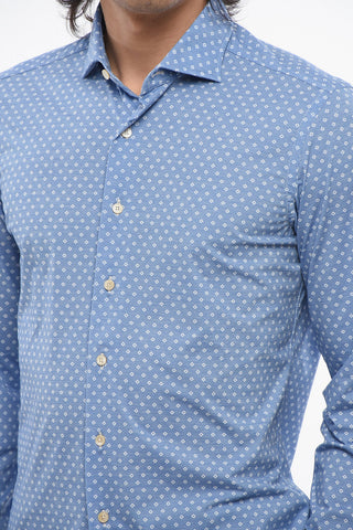 Camicia Casual a Fantasia Geometrica con Collo Francese