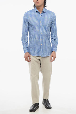 Camicia Casual a Fantasia Geometrica con Collo Francese