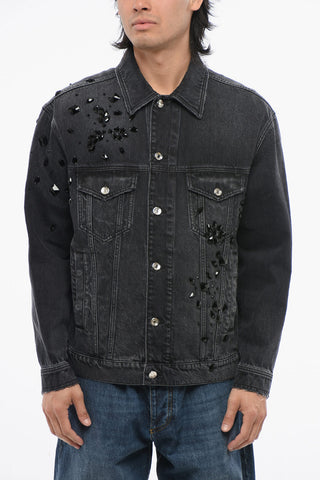 Vintage Detailed Denim Jacket with Rhinestones