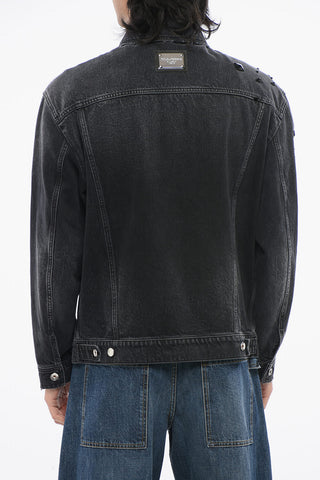 Vintage Detailed Denim Jacket with Rhinestones