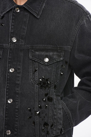 Vintage Detailed Denim Jacket with Rhinestones