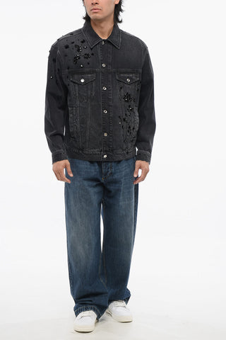 Vintage Detailed Denim Jacket with Rhinestones