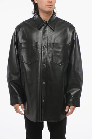 Vegan Leather Overshirt with Double Pocket and Snap Buttons