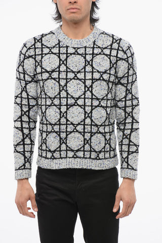 Crew Neck Lurex Pullover with Geometric Pattern