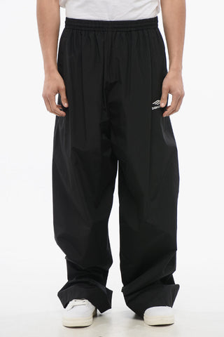 Wide Leg Nylon Pants with Embroidered Logo