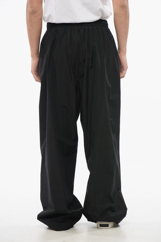 Wide Leg Nylon Pants with Embroidered Logo