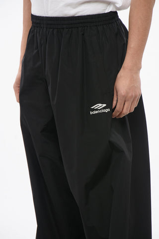 Wide Leg Nylon Pants with Embroidered Logo