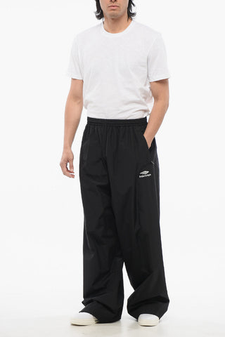 Wide Leg Nylon Pants with Embroidered Logo