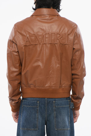 Bomber in Pelle con Logo in Rilievo