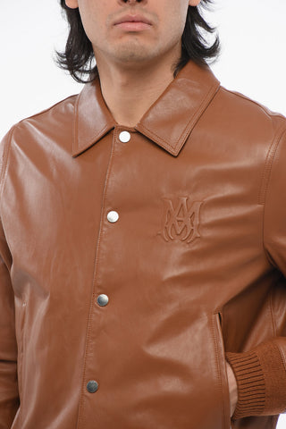 Bomber in Pelle con Logo in Rilievo