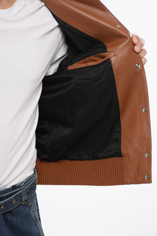 Bomber in Pelle con Logo in Rilievo
