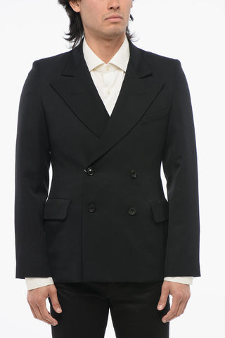 Wool Double-Breasted Blazer With Flap Pockets