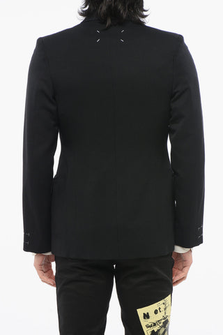 Wool Double-Breasted Blazer With Flap Pockets