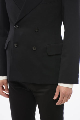 Wool Double-Breasted Blazer With Flap Pockets