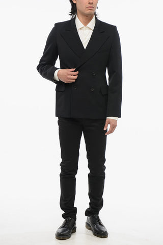 Wool Double-Breasted Blazer With Flap Pockets